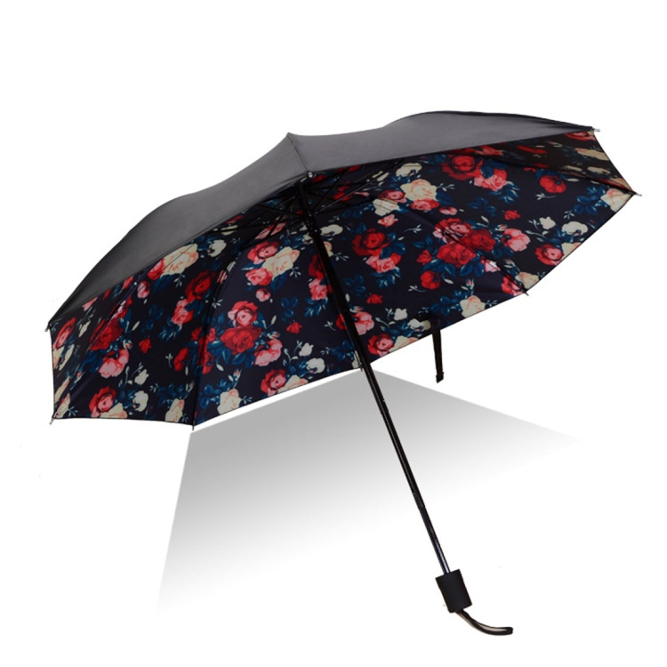 

Lightweight Portable Three Folding Folding Umbrella, Black Waterproof Anti-UV, G Pattern