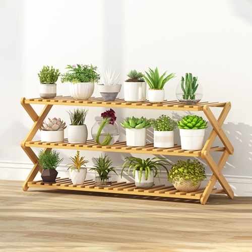 

3-Layer Balcony Living Room Collapsible Solid Wood Flower Stand Potted Planting Shelves, Length: 100cm