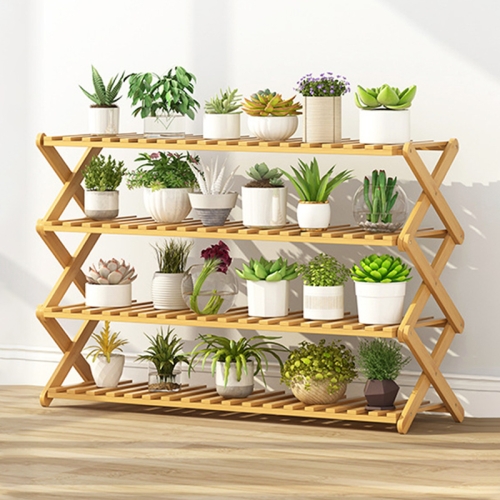 

4-Layer Balcony Living Room Collapsible Solid Wood Flower Stand Potted Planting Shelves, Length: 100cm