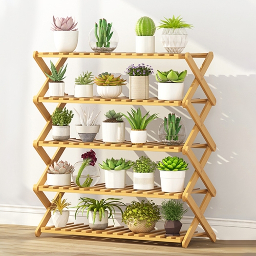 

5-Layer Balcony Living Room Collapsible Solid Wood Flower Stand Potted Planting Shelves, Length: 80cm