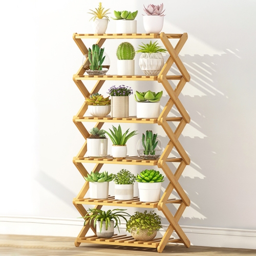 

6-Layer Balcony Living Room Collapsible Solid Wood Flower Stand Potted Planting Shelves, Length: 50cm