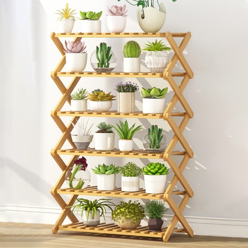 

6-Layer Balcony Living Room Collapsible Solid Wood Flower Stand Potted Planting Shelves, Length: 70cm