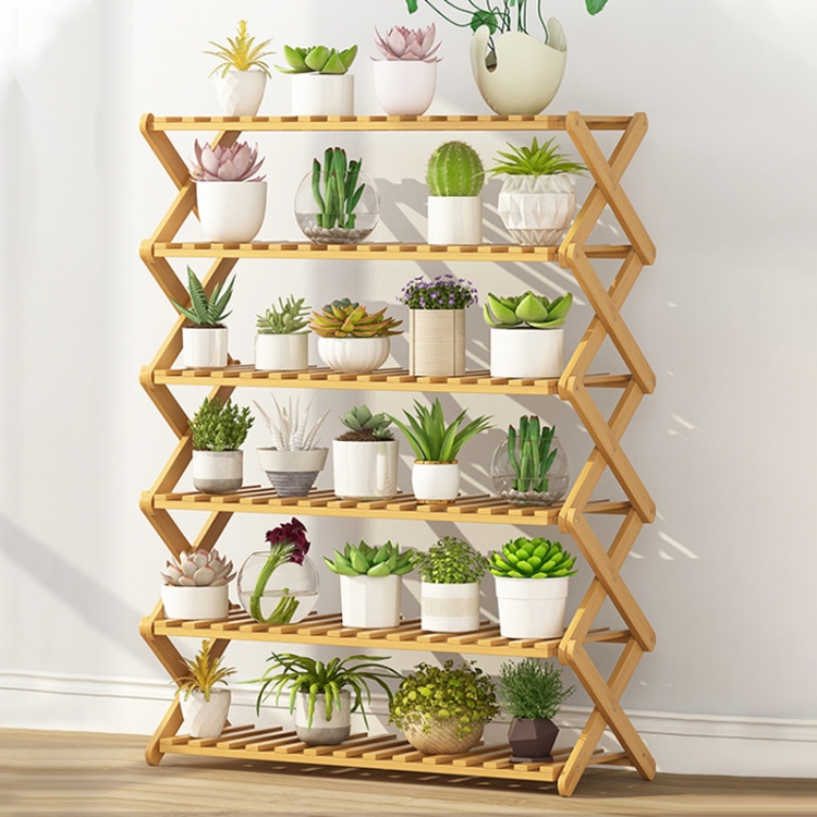 

6-Layer Balcony Living Room Collapsible Solid Wood Flower Stand Potted Planting Shelves, Length: 80cm