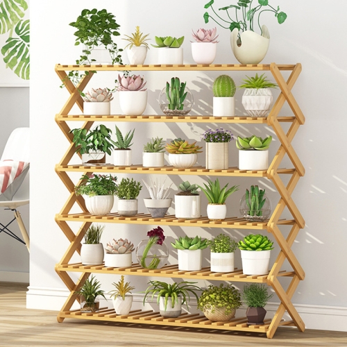 

6-Layer Balcony Living Room Collapsible Solid Wood Flower Stand Potted Planting Shelves, Length: 100cm