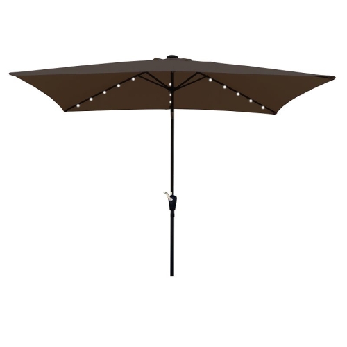 

[US Warehouse] Rectangular Patio Umbrella Solar LED Lighted Outdoor Market Table Waterproof Umbrellas Sunshade with Crank & Push Button Tilt, Size: 10x6.5Ft (Coffee)