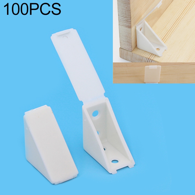 

100 PCS Plastic Thickened Corner Connector Furniture Right Angle Board Bracket with Cover, Size: L
