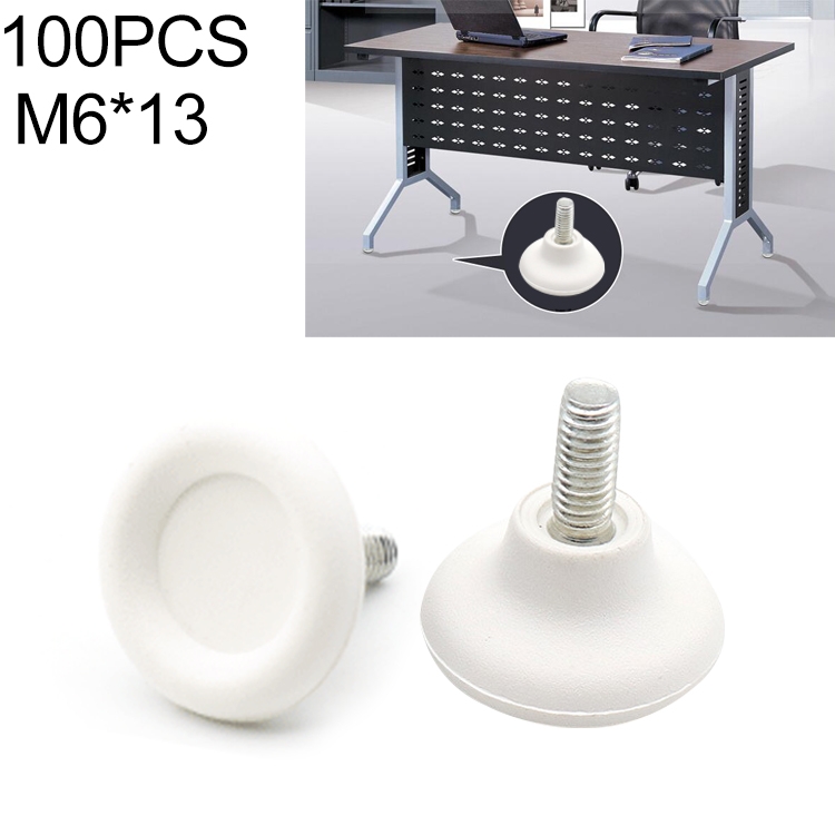 

100 PCS Adjustable Foot Pad Furniture Screw Support Stub, M6x13 (White)