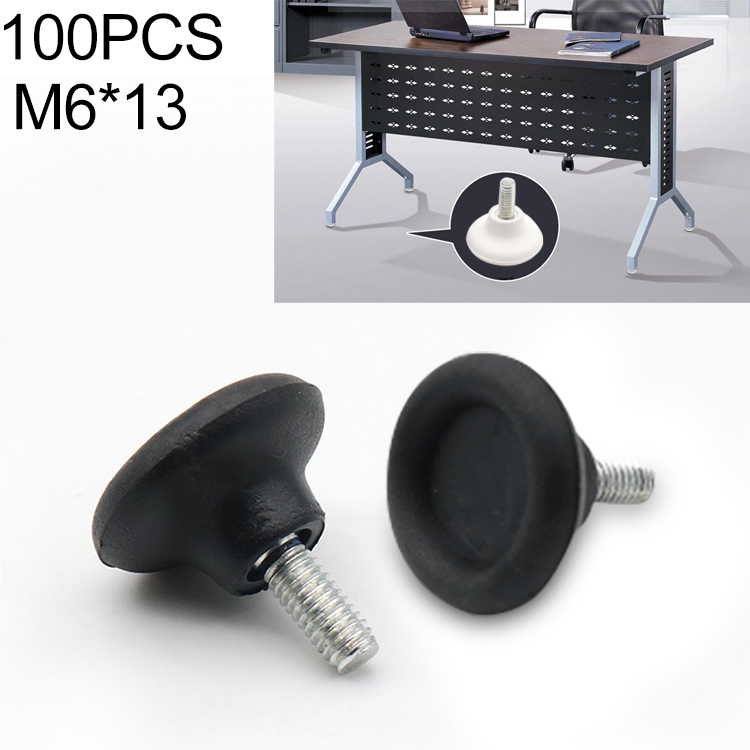 

100 PCS Adjustable Foot Pad Furniture Screw Support Stub, M6x13 (Black)