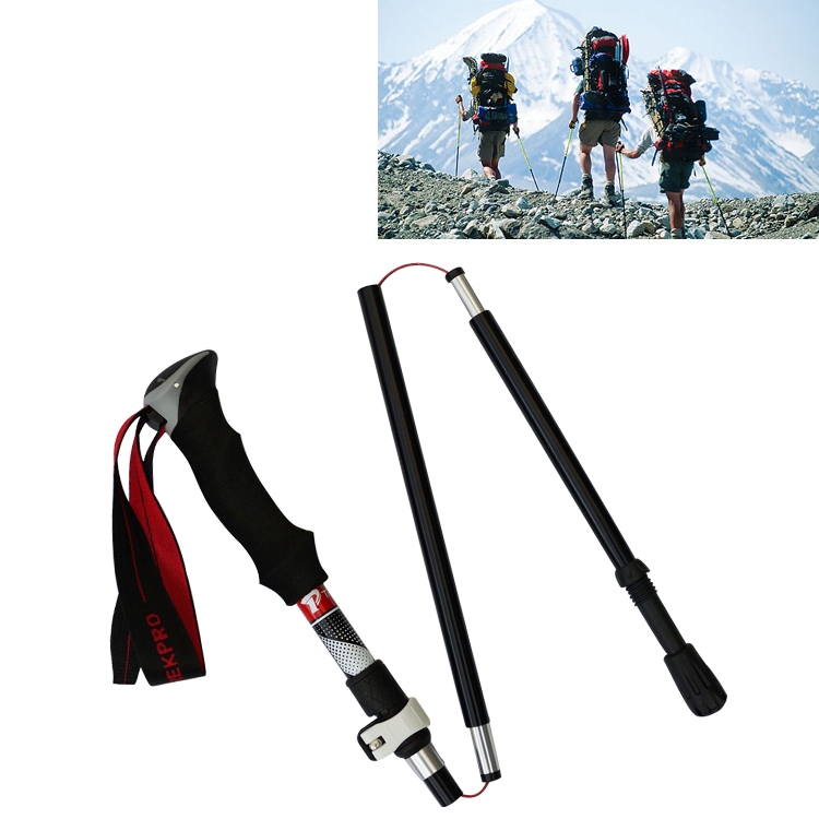 

5 Node Portable Foldable Aluminium Alloy Alpenstocks Trekking Poles, Folding Length : 28.5CM (Black)