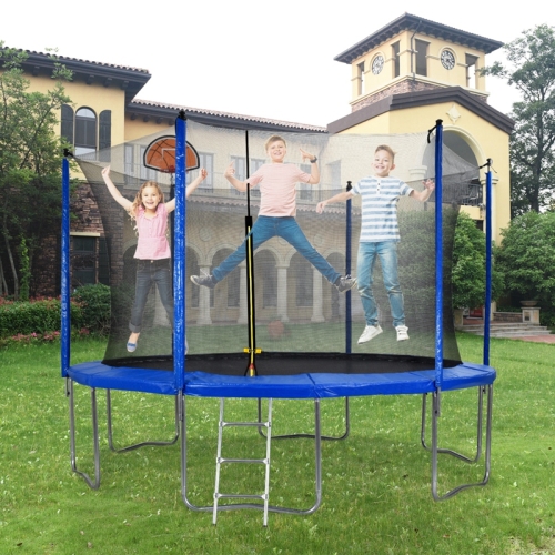 

[US Warehouse] Outdoor Recreational Trampoline with Safety Enclosure Net & Backboard Net, Size: 12FT