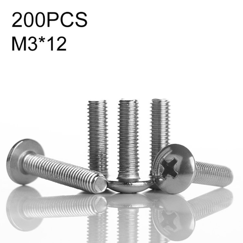 

100 PCS 201 Stainless Steel Cross Large Flat Head Screw, M3x12