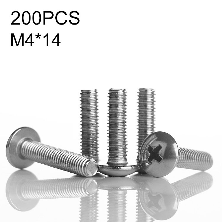

200 PCS 201 Stainless Steel Cross Large Flat Head Screw, M4x14