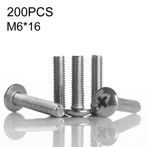 

100 PCS 201 Stainless Steel Cross Large Flat Head Screw, M6x16