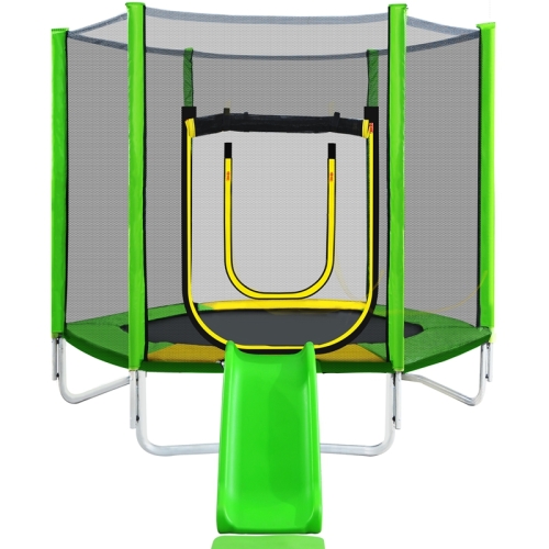 

[US Warehouse] Outdoor Recreational Trampoline with Safety Enclosure Net & Slide & Ladder, Size: 7FT