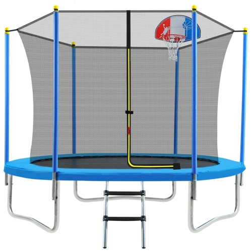 

[US Warehouse] Outdoor Recreational Trampoline with Safety Enclosure Net & Basketball Hoop & Ladder, Size: 8FT (Blue)