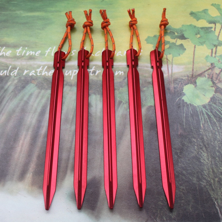 

5 PCS Aluminium Alloy Tent Peg Nail Outdoor Traveling Tent Accessories with Rope, Length: 18cm(Red)