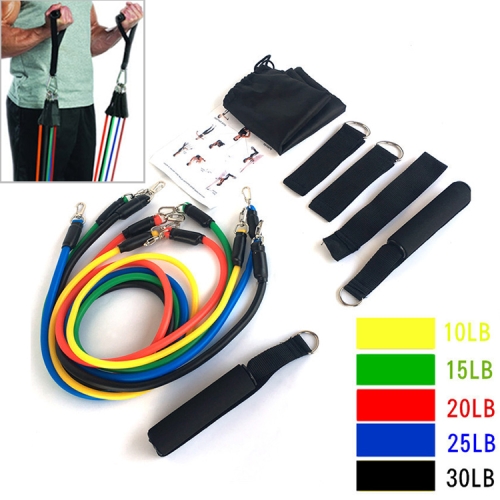 

E1107 11 in 1 Natural Latex Five-point Buckle Household Pull Rope Resistance Band Fitness Equipment Set