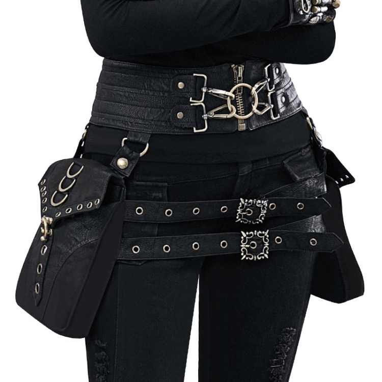 

FBG003BK Ladies Punk Industrial Retro Style PU Leather Waist Bag, Size: 23 x 19.5cm, Strap Length: 130cm