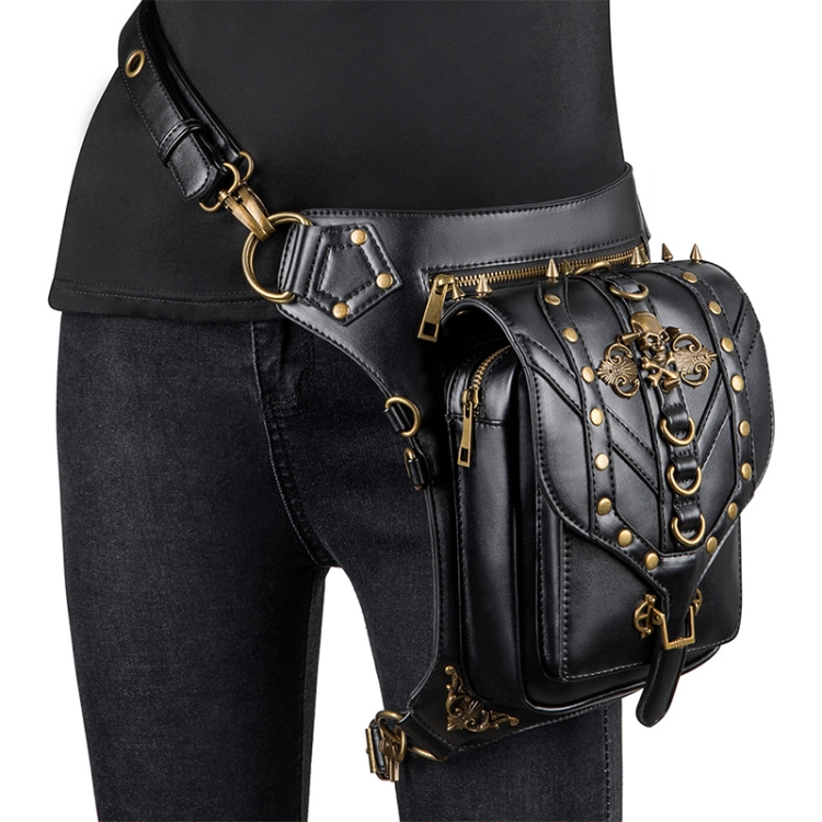 

FHG131BK Skull Head Decoration Multi-function PU Leather One-shoulder Crossbody Bag Waist Bag for Ladies