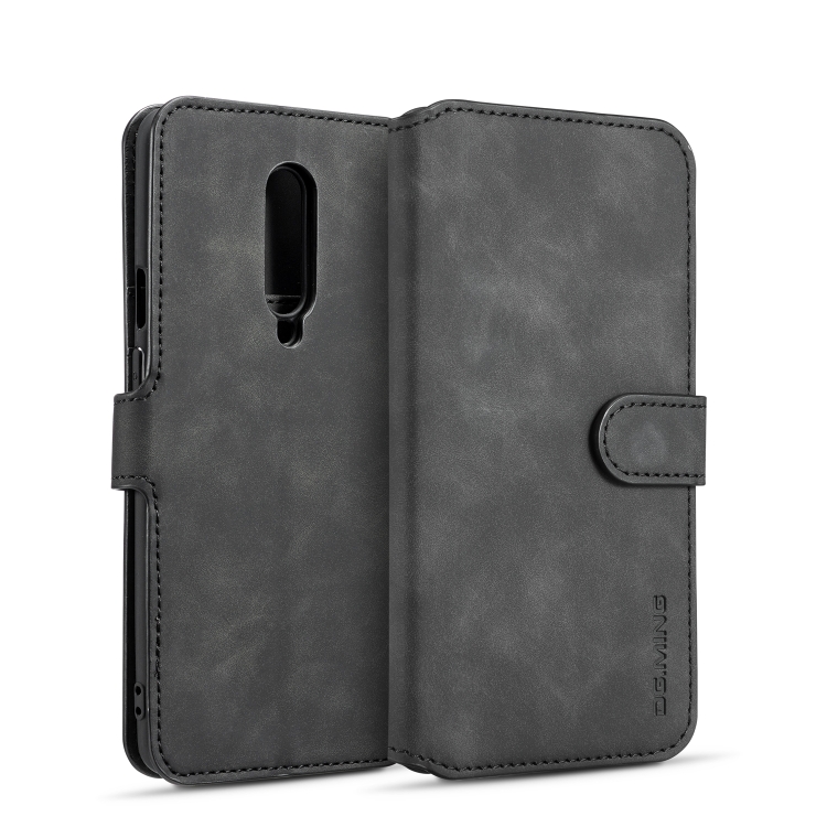 

DG.MING Retro Oil Side Horizontal Flip Case for OnePlus 7 Pro, with Holder & Card Slots & Wallet (Black)
