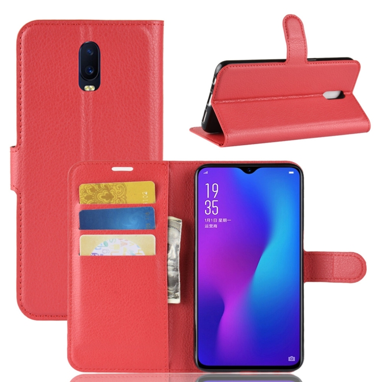 

Litchi Texture Horizontal Flip PU Leather Case for OPPO R17, with Holder & Card Slots & Wallet (Red)