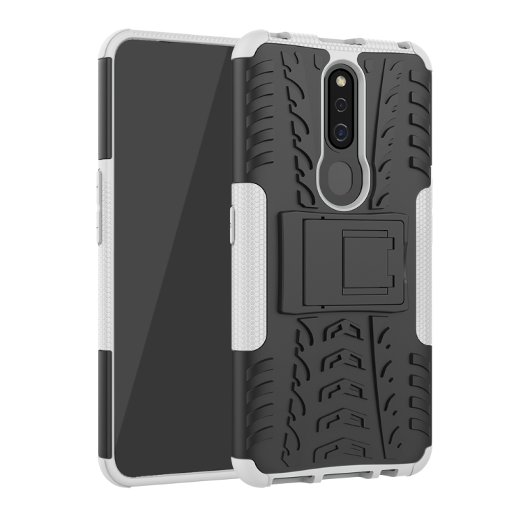 

Shockproof PC + TPU Tire Pattern Case for OPPO F11 Pro, with Holder (White)