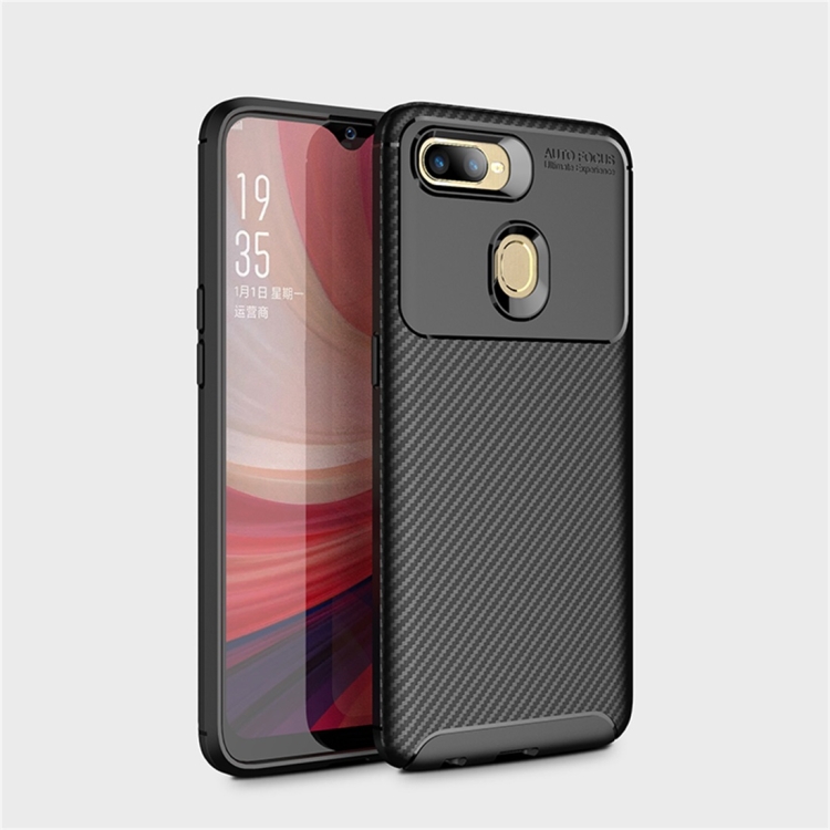 

Carbon Fiber Texture Shockproof TPU Case for OPPO A7 (Black)