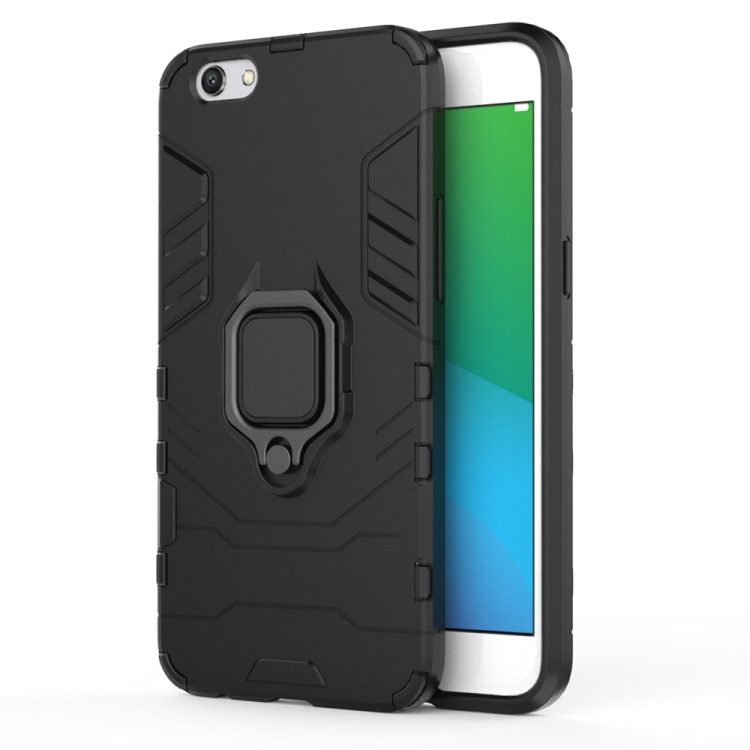 

PC + TPU Shockproof Protective Case for OPPO R9s, with Magnetic Ring Holder (Black)