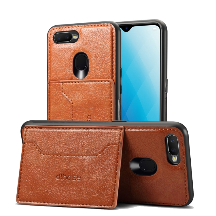 

Dibase TPU + PC + PU Crazy Horse Texture Protective Case for OPPO A7, with Holder & Card Slots (Brown)