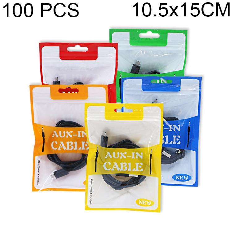 

100 PCS MX004 Data Cable Packaging Bag Earphone Wire Electronic Digital Accessories Zipper Bag 3C Accessories Packaging Bag, Size: 10.5cm x 15cm, Random Color Delivery