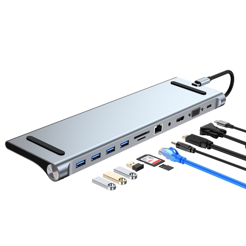 

AD-059 11 in 1 USB-C / Type-C to 4K HDMI + VGA + SD / TF Card Slot + Gigabit Ethernet + 3.5mm AUX + USB-C / Type-C + 4 USB 3.0 Multifunctional Docking Station HUB