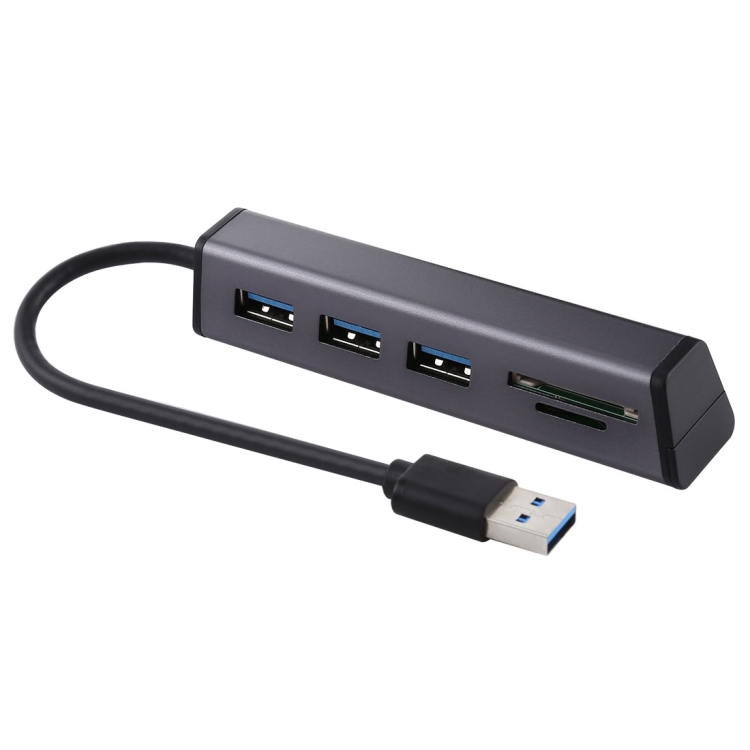

Multi-functional USB 3.0 to 3 x USB 3.0 + SD / TF Card Reader HUB with Hidden Phone Holder(Black)