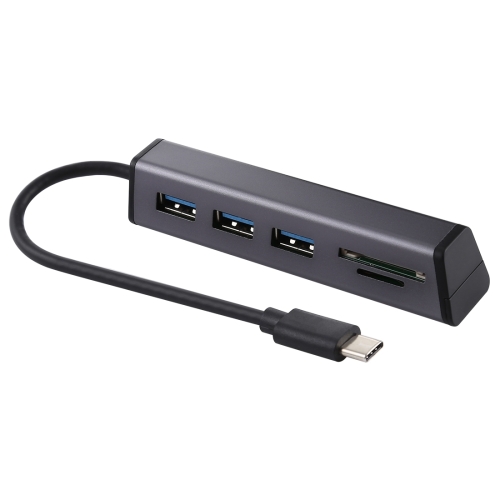 

Multi-functional USB-C / Type-C to 3 x USB 3.0 + SD / TF Card Reader HUB with Hidden Phone Holder (Black)