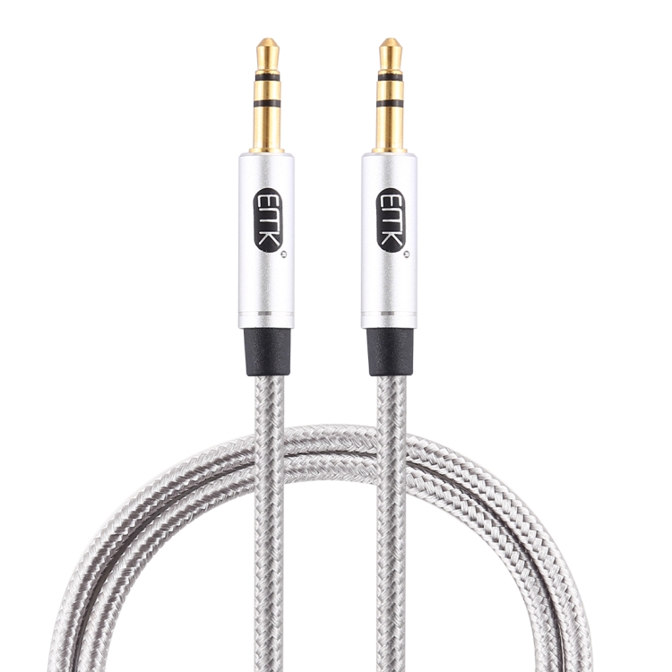 

EMK 3.5mm Male to Male Gold-plated Plug Cotton Braided Audio Cable for Speaker / Notebooks / Headphone, Length: 1m(Grey)