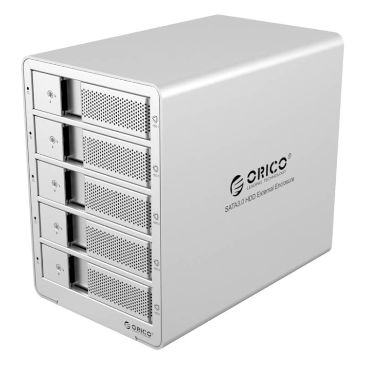 

ORICO 9558RU3 5-bay USB 3.0 Type-B Aluminum 3.5 inch SATA HDD Enclosure Storage Hard Disk Box, Support RAID 0 / 5 Mode(Silver)