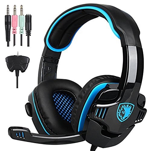 

SADES SA-708GT 3.5mm Wired Adjustable Gaming Headphone with Retractable Microphone & Xbox-360 Adapter & 1 to 2 3.5mm Audio Cable, Length: 1.5m(Black Blue)