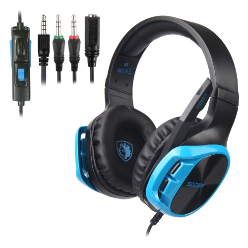 

SADES R17 3.5mm Wired Adjustable Gaming Headphone with Retractable Microphone & 1 to 2 3.5mm Audio Cable, Speaker Diameter: 50mm, Impedance: 32ohms, Length: 1.5m(Black Blue)