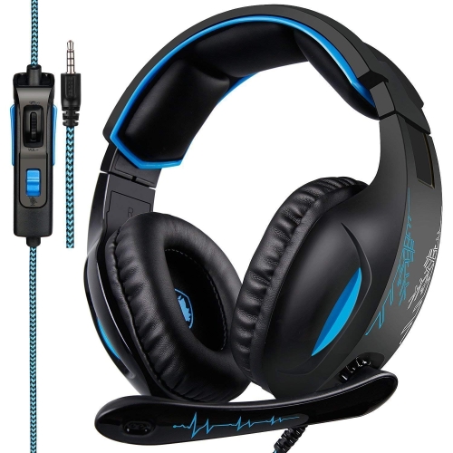 

SADES SA-816 3.5mm Wired Adjustable Gaming Headphone with Retractable Microphone & 1 to 2 3.5mm Audio Cable, Speaker Diameter: 40mm, Impedance: 32ohms, Length: 1.5m(Black Blue)