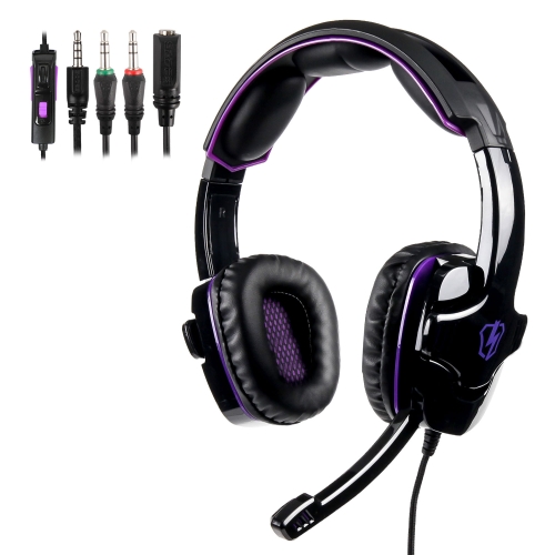 

SADES LETTON L8 3.5mm Wired Adjustable Gaming Headphone with Hidden Microphone & 1 to 2 3.5mm Audio Cable, Length: 1.5m (Black purple)