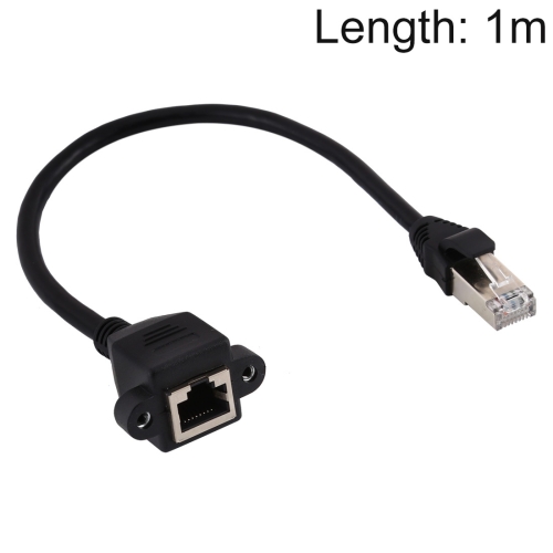 

RJ45 Female to Male CAT5E Network Panel Mount Screw Lock Extension Cable, Length: 1m(Black)