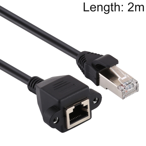 

RJ45 Female to Male CAT5E Network Panel Mount Screw Lock Extension Cable, Length: 2m(Black)