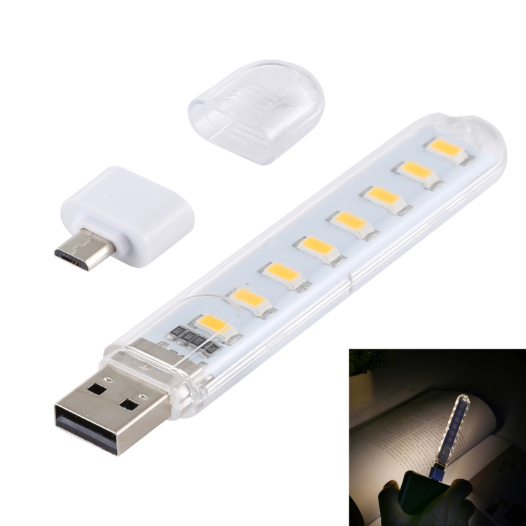 

8LEDs 5V 200LM USB LED Book Light Portable Night Light, with Micro Adapter(Warm White)