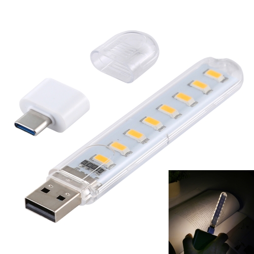 

8LEDs 5V 200LM USB LED Book Light Portable Night Light, with Type-C Adapter(Warm White)