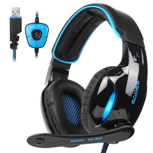 

SADES SA-902 7.1 Channel Wire-controlled Gaming Headset with Breathing Light & Hidden Microphone, Cable Length: 3m(Black Blue)