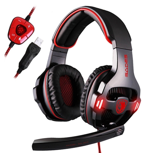 

SADES SA-903 7.1 Channel Wire-controlled Gaming Headset with Breathing Light & Hidden Microphone, Cable Length: 3m(Black Red)