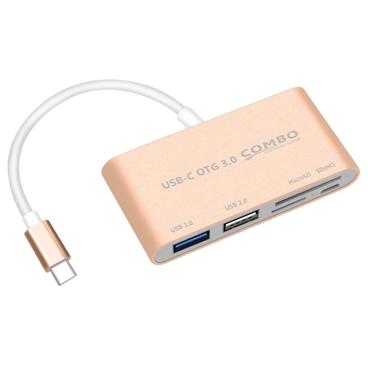 

COMBO T-693 5 in 1 USB-C / Type-C to SD / TF / Micro SD Card Slot + USB 3.0 + USB 2.0Ports OTG HUB Card Reader(Gold)