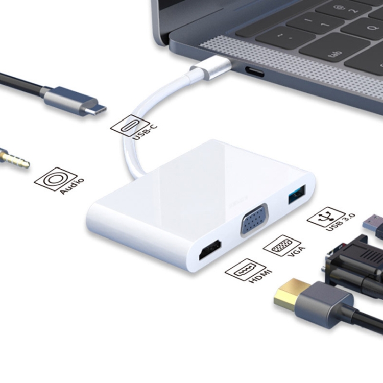

Basix PP5A 5 in 1 USB-C / Type-C to PD + USB3.0 + HDMI + VGA+3.5 Audio Converter