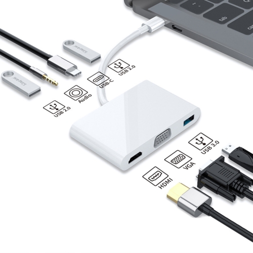 

Basix PP7A 7 in 1 USB-C / Type-C to PD+USB3.0 + HDMI + VGA + 3.5 Audio + USB2.0x2 Converter