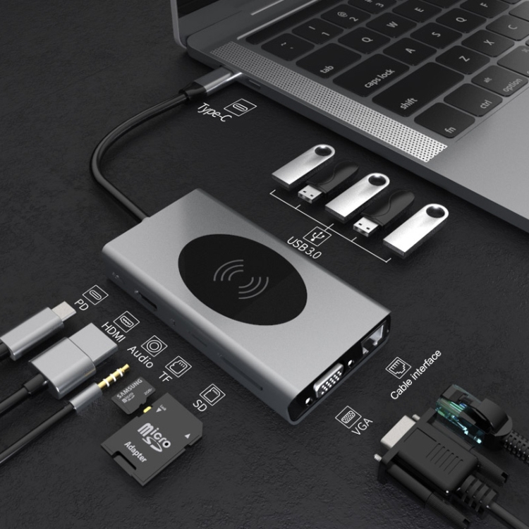 

Basix T13 13 in 1 USB-C / Type-C to USB 3.0x5 + HDMI + SD + TF + PD Charging + 3.5mm Audio + VGV + RJ45 Converter