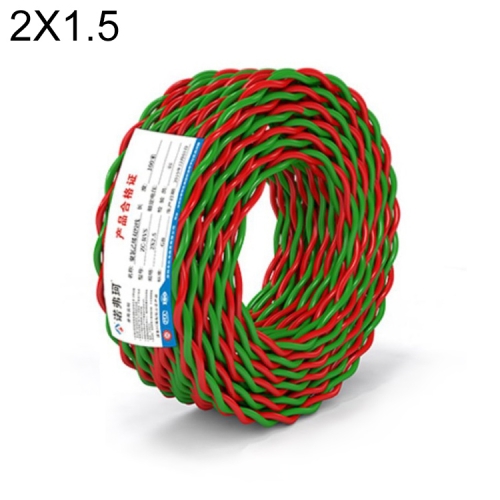 

NUOFUKE 100m 2 Core 1.5 Square RVS Pure Oxygen-free Copper Core Twisted-pair Household Electrical Cable(Red and Green)